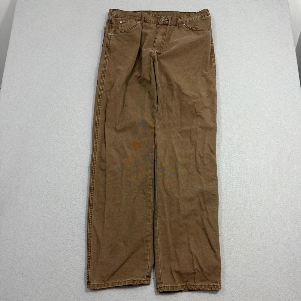 Vintage Dickies Pants 36x32 Brown Relaxed Fit Carpenter Workwear Canvas Work - Picture 1 of 10